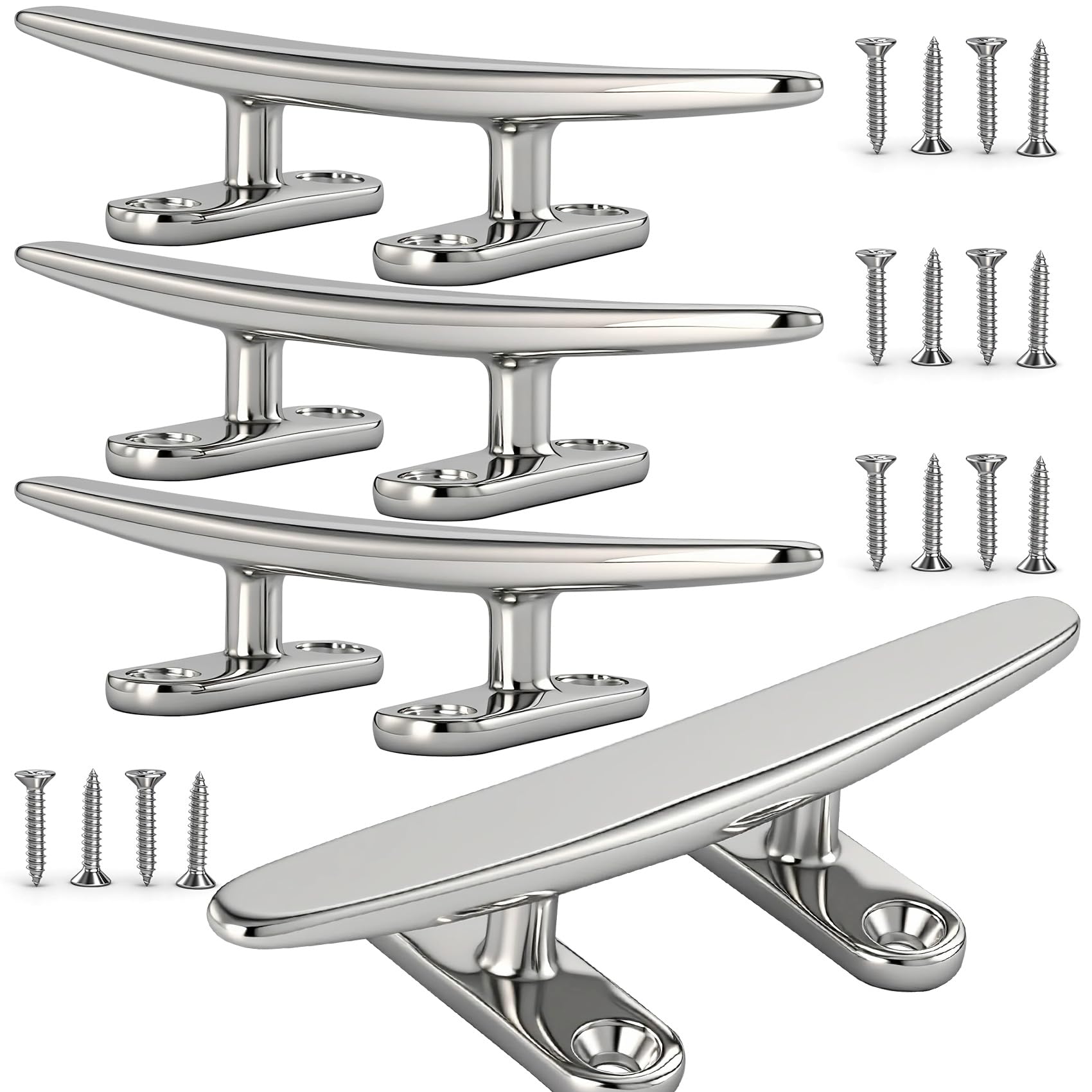5/6/8 inch Dock Cleats - 316 Stainless Steel Boat Cleats Boat Dock Cleats,Open Base Flat Top Dock Cleat with Fasteners,Rope Cleat Boat Cleat for Deck/Nautical Decor(2,4,6Pack)