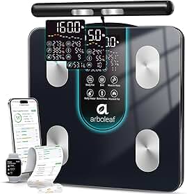arboleaf Balança Digital Corporal com Bioimpedância, 50+ Métricas Balança de Bioimpedância Inteligente, Balanca Digital de Chao, Balança de Banheiro com BIA de Dupla Frequência e 8 Eletrodos Bluetooth
