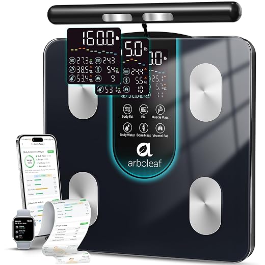 arboleaf Smart Scale for Body Weight, 8-Electrode Dual-Frequency BIA Bathroom Scale with 7-in-1 Display for BMI Body Fat Muscle Mass, Segmental Full Body Composition Analyzer, 50+ Metrics in App
