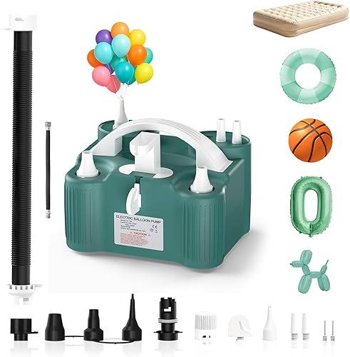 Miniatura 11 de Bomba de globo eléctrica 4 en 1, bomba de aire eléctrica portátil, soplador de globos de doble boquilla de llenado rápido de 110 V CA, deflador para
