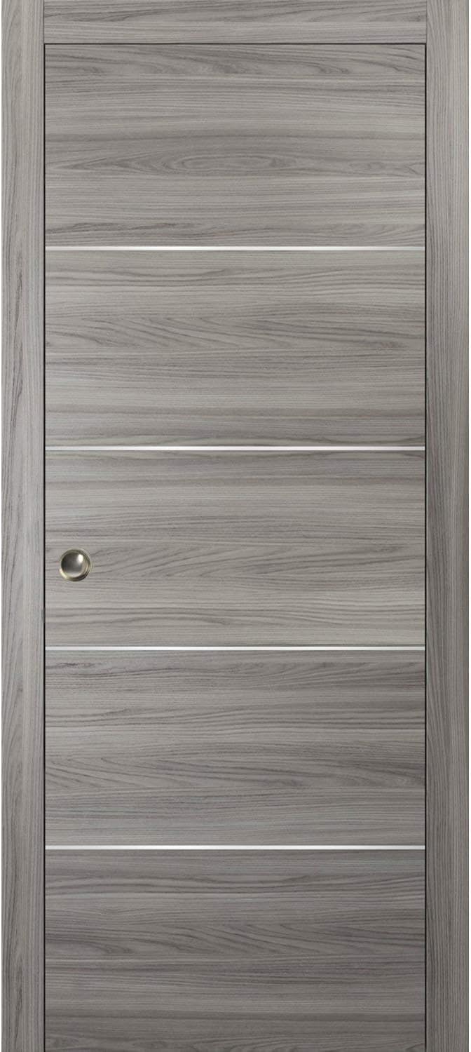 SARTODOORS - Pocket Sliding Grey Door 30 x 96 with Frame | Planum 0020 Ginger Ash | Frames Trims Pulls Hardware | Closet Solid Core Door