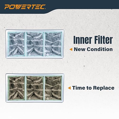 Vista 2 de POWERTEC 75113-P2 Filtro de aire de carbón activado, filtros interiores de 1 micrón para WEN 3417 AF1270/POWERTEC AF1044 AF1045/Powermatic PM1200