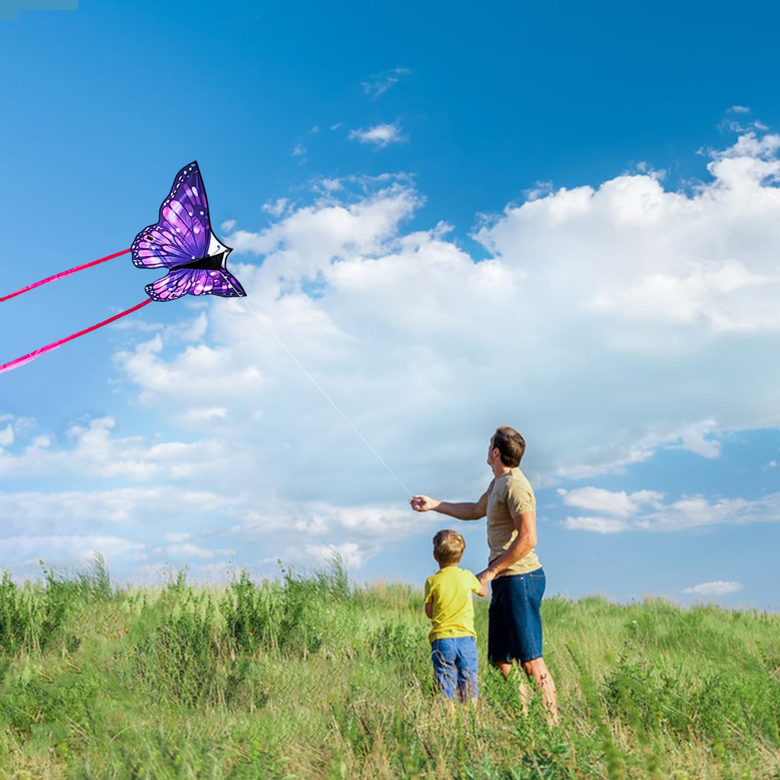 Aquilone a farfalla viola per bambini dai 4 agli 8 e agli 8 anni e adulti facile da volare, 140 x 71 cm, grande aquilone per esterni, parco o spiaggia.