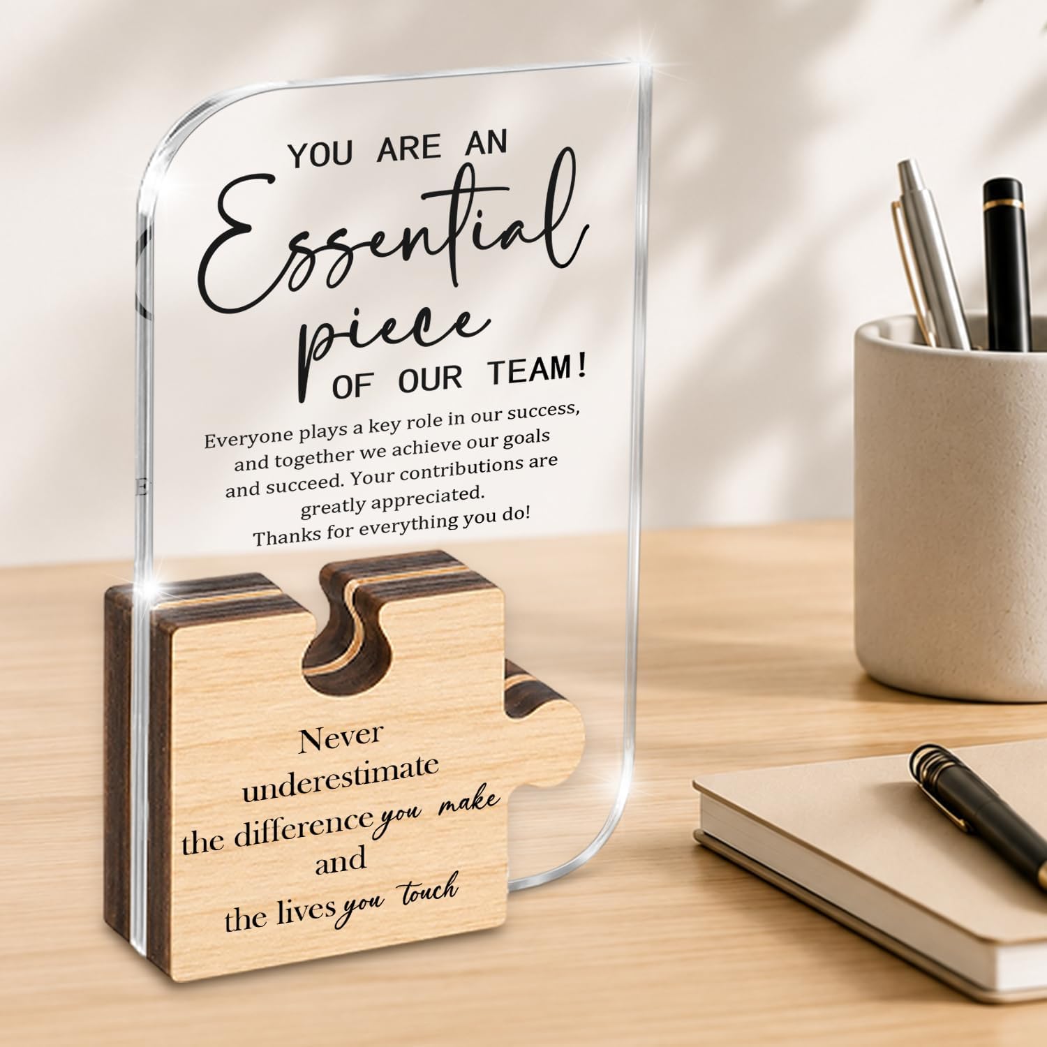 Essential Piece Puzzle Plaque, Acrylic Wood Office Desk Decor 4x6.6 in image 3