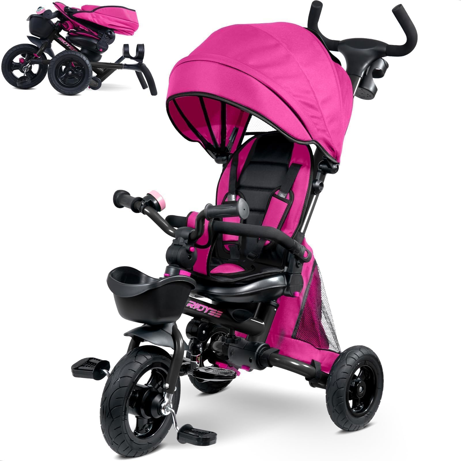 RIDYEE 8-in-1 Foldable Tricycle with Rubber Tires for Ages 1.5 to 5 Years
