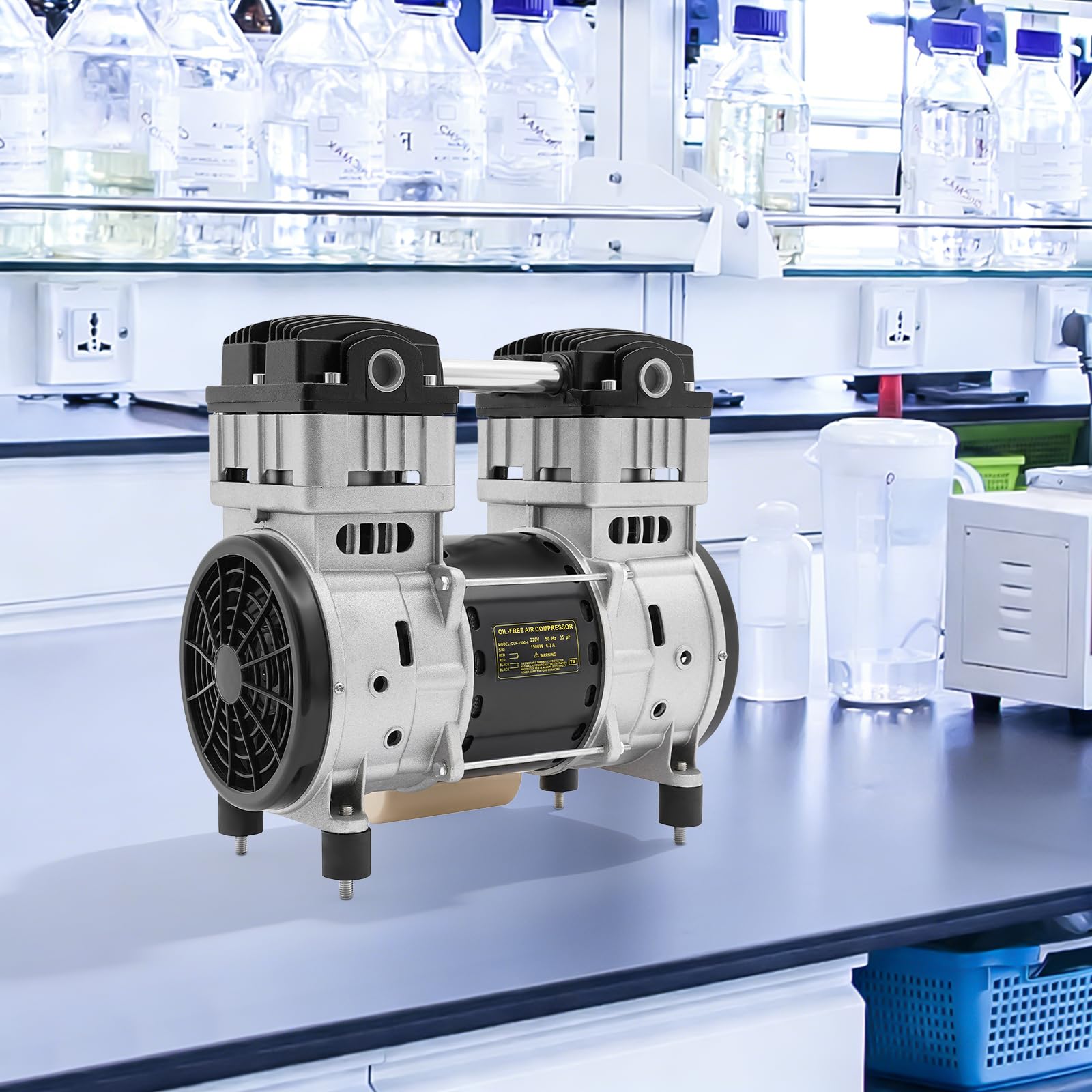 Sprężarka powietrza 1500 W, głowica pompy, bezolejowy silnik, srebrny, 31 x