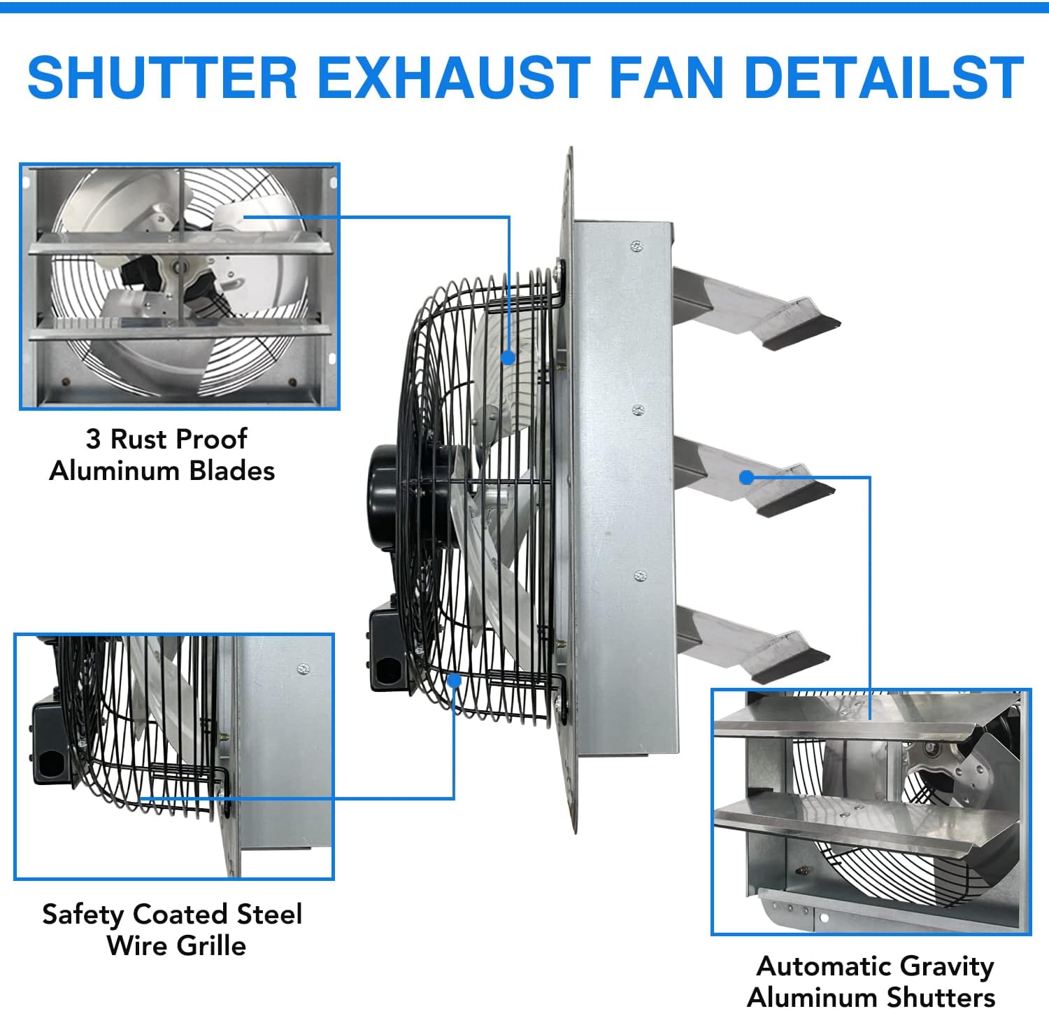 Black Friday Clearance JPOWER 12 Inch Exhaust Fan Wall Mounted,Automatic Aluminum Shutter,Vent Fan High Speed 1800CFM For Garages And Shops,Greenhouse,Attic Ventilation,Upgraded Version