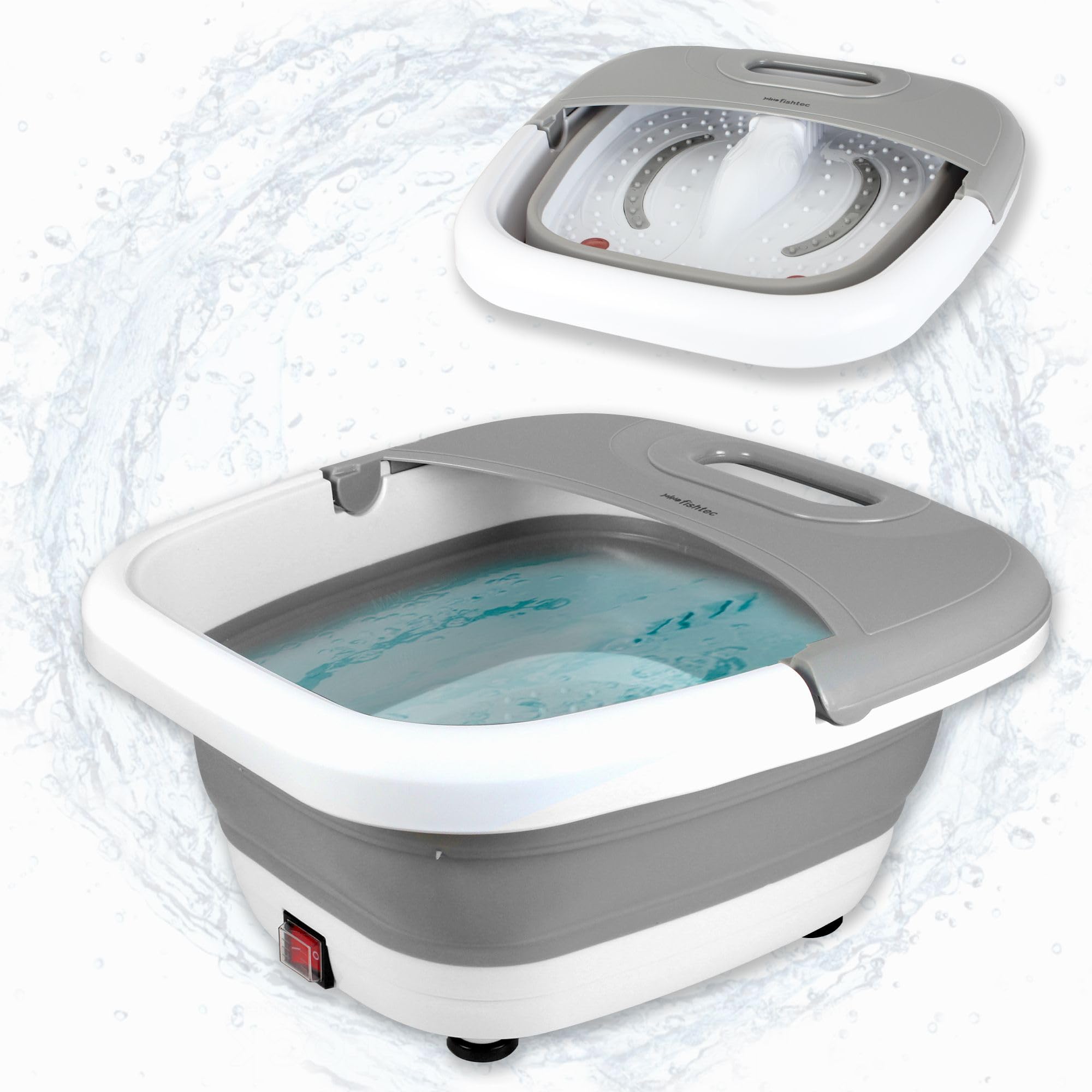 Pediluvio, vasca idromassaggio SPA - Bagno di bolle per il massaggio dei piedi - Calore 45° - Balneoterapia 3 modalità: massaggio, vibrazione, bolle - pieghevole - bianco e grigio