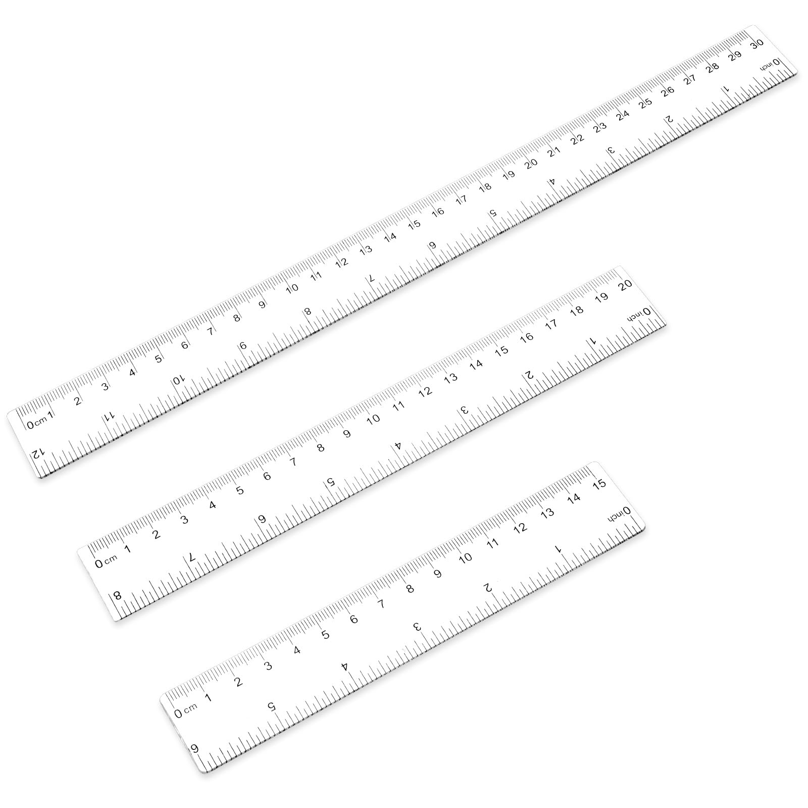 3 Pack 6 Inch 8 Inch 12 Inch Ruler Clear 3 Size Small Ruler Plastic Straight Rulers with Centimeters and Inches, Shatterproof Measuring Tools for School, Office and Home
