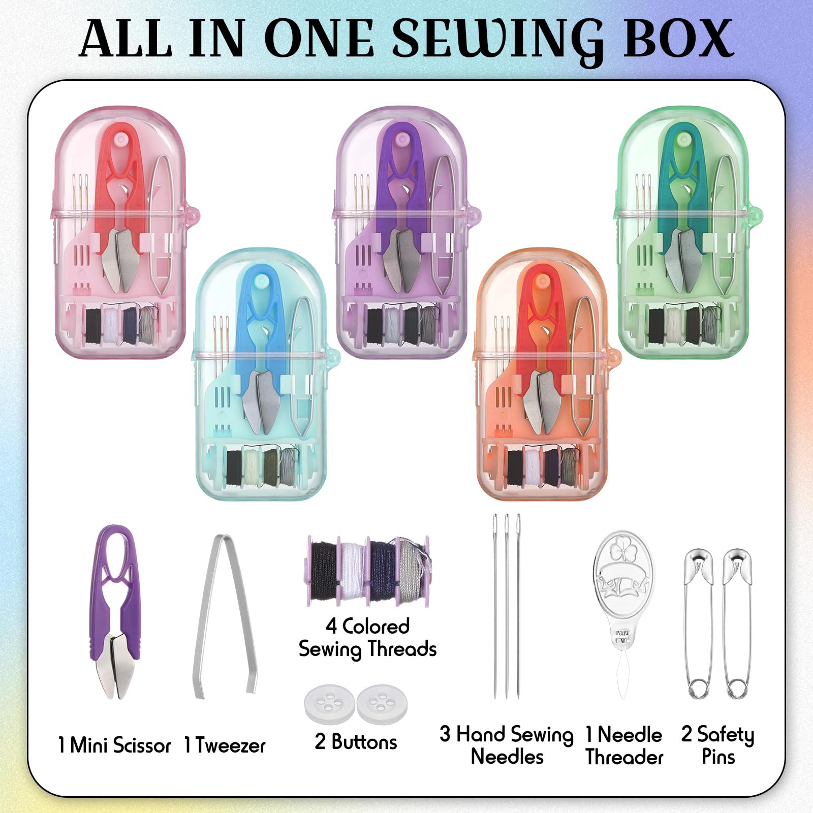 Solsew Mini kit de costura de viaje de 10 piezas, a granel, portátil, pequeño, kit de costura de emergencia, mini caja de costura para principiantes, viajeros, hoteles, caridad, sin hogar, regalo de