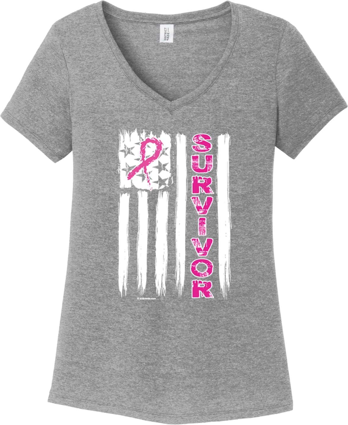 Breast Cancer Awareness Distressed Survivor Flag Womens Tri Blend V-Neck T-Shirt