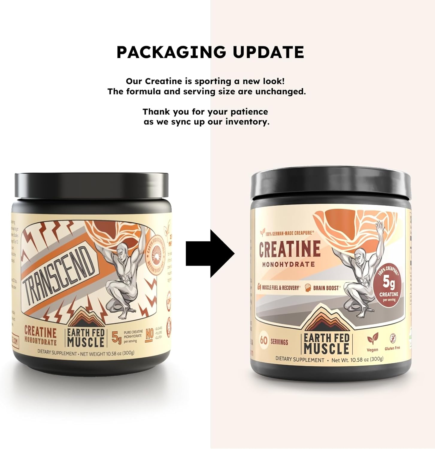 Earth Fed Muscle Creatine Monohydrate Powder — 300g, 60 Servings | German Creapure Creatine for Strength, Power & Muscle Growth | Unflavored, Mixes Clean, No Fillers