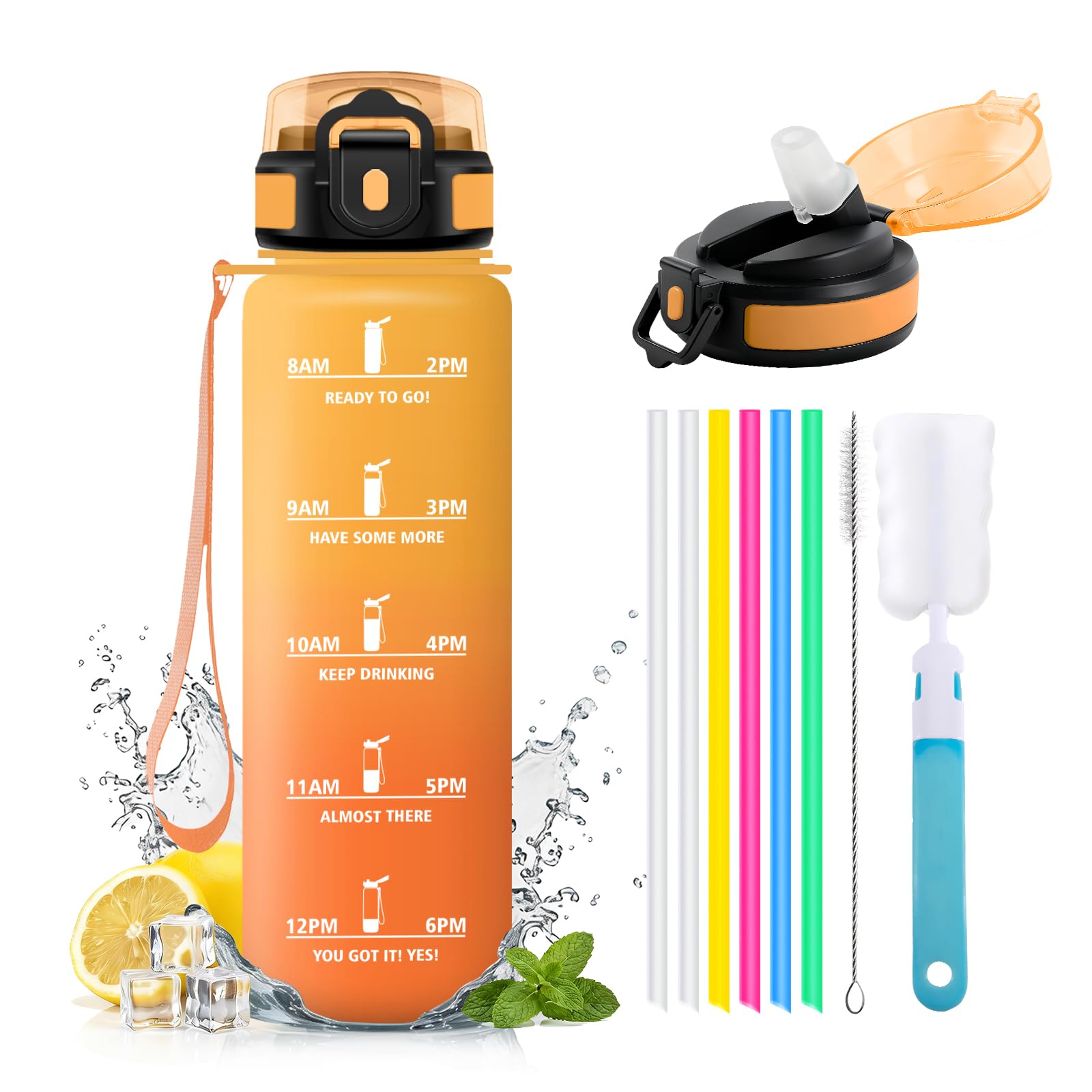 JAPORIA 1L Sports Water Bottle with Straw, Leak Proof Water Bottle with Time Indicator for Adult, Office, Gym, Students, Sports, Gym