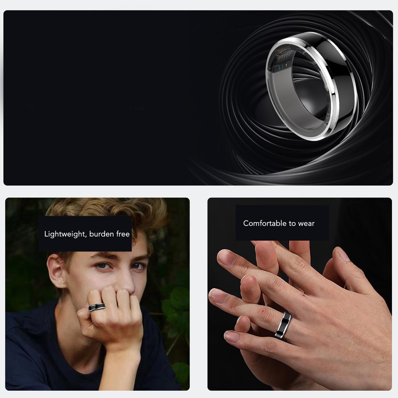 Anello Intelligente dsheng, Anello Fitness Tracker, Monitoraggio Frequenza Cardiaca, Temperatura, Sonno, Argento