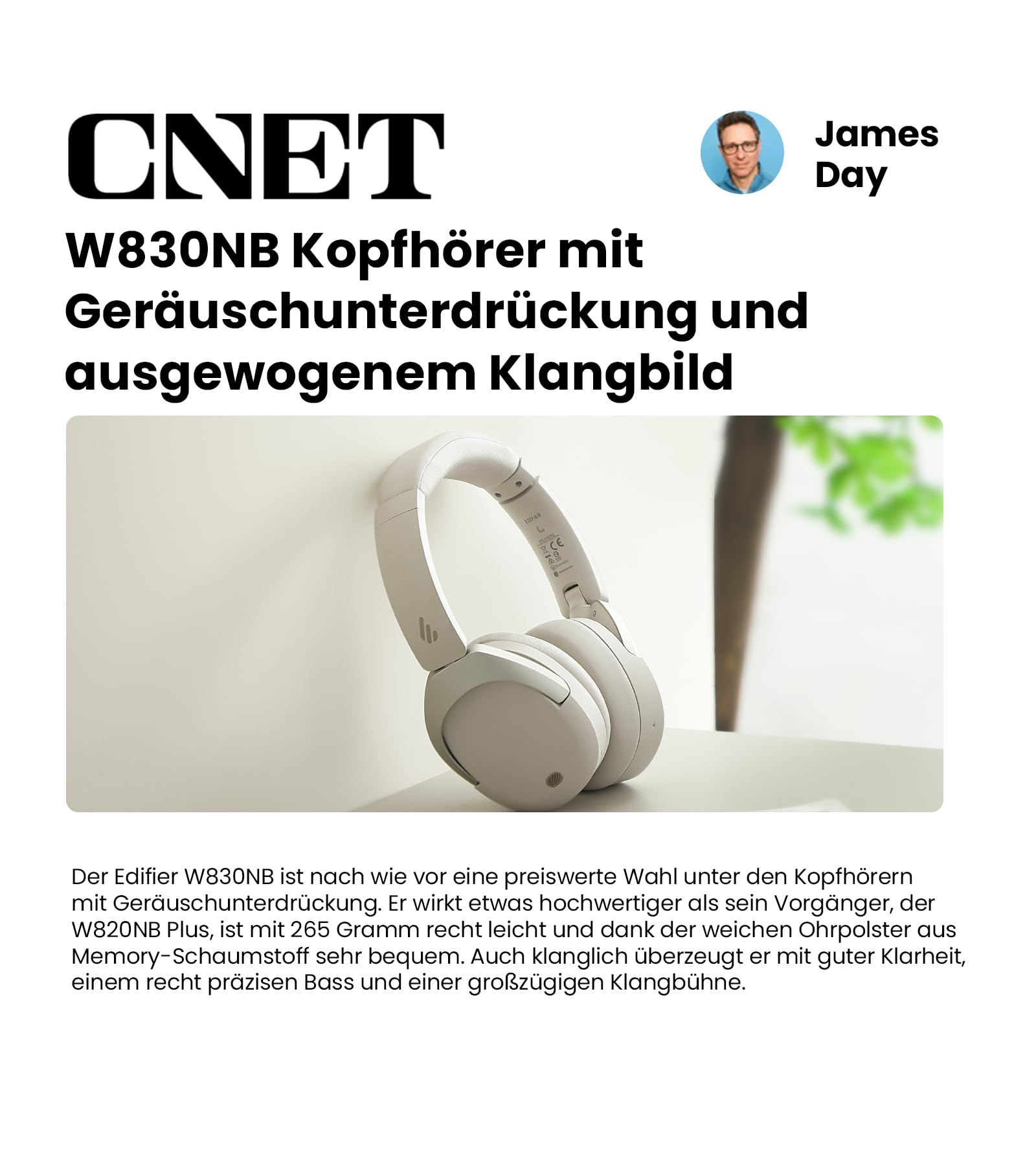 Edifier W830NB Wireless Over Ear Kopfhörer mit -45dB ANC, 94Std. AKKU, LDAC Hi-Res Sound, Spatial Audio, Schnellladung, Bluetooth V5.4 - Schwarz