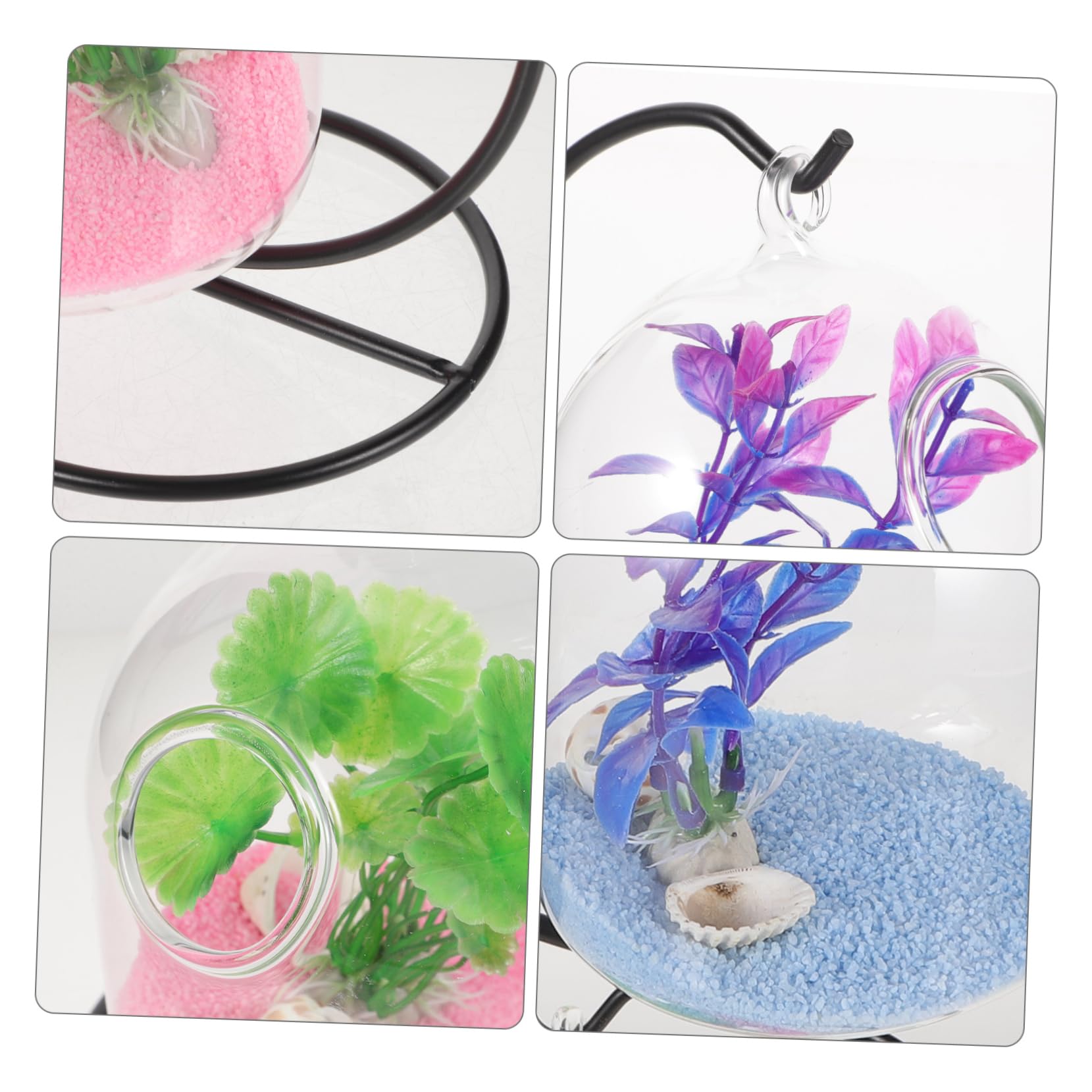 BESTOYARD 1 ensemble d'aquarium en verre à suspendre avec support - Petit aquarium de bureau - Accessoires de poisson - Réservoir délicat Betta - Aquarium de bureau - Mini aquarium en fer