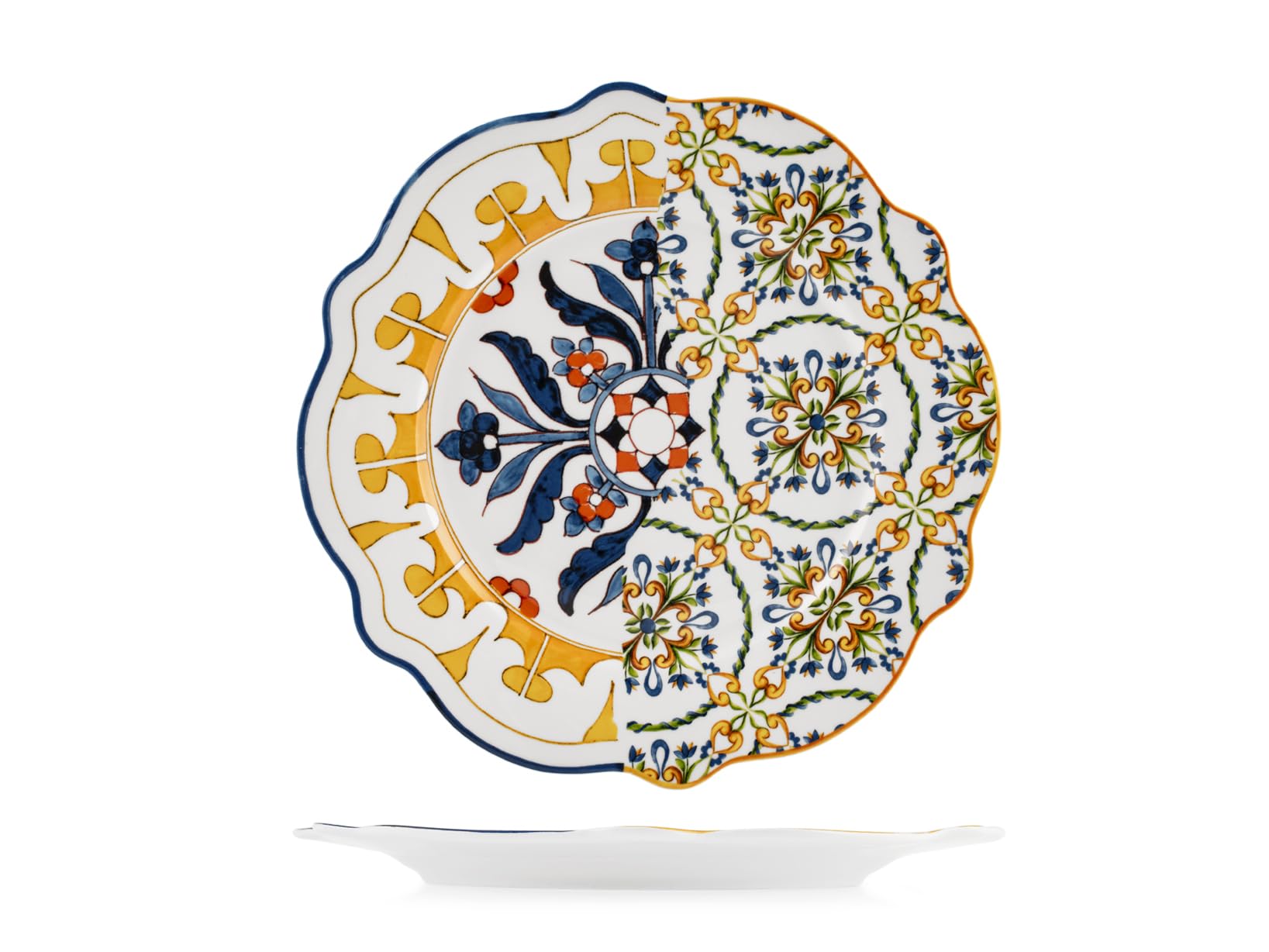 H&H - Set of 6 Faenza Dinner Plates in Decorated New Bone China - Elegant Plates 27 cm, Dishwasher and Microwave Safe - Perfect for Main Dishes