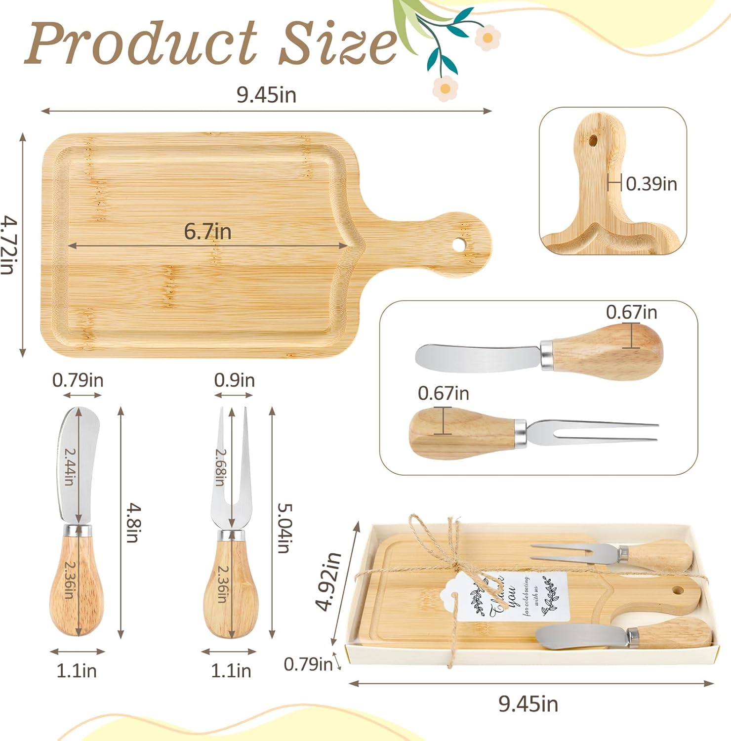 6 Sets Baby Shower Gifts for Guests Prizes, Bridal Shower Prizes for Game Winners, Cheese Board Gift Set with Charcuterie Boards, Knives, Forks, Thank You Card & Gift Box