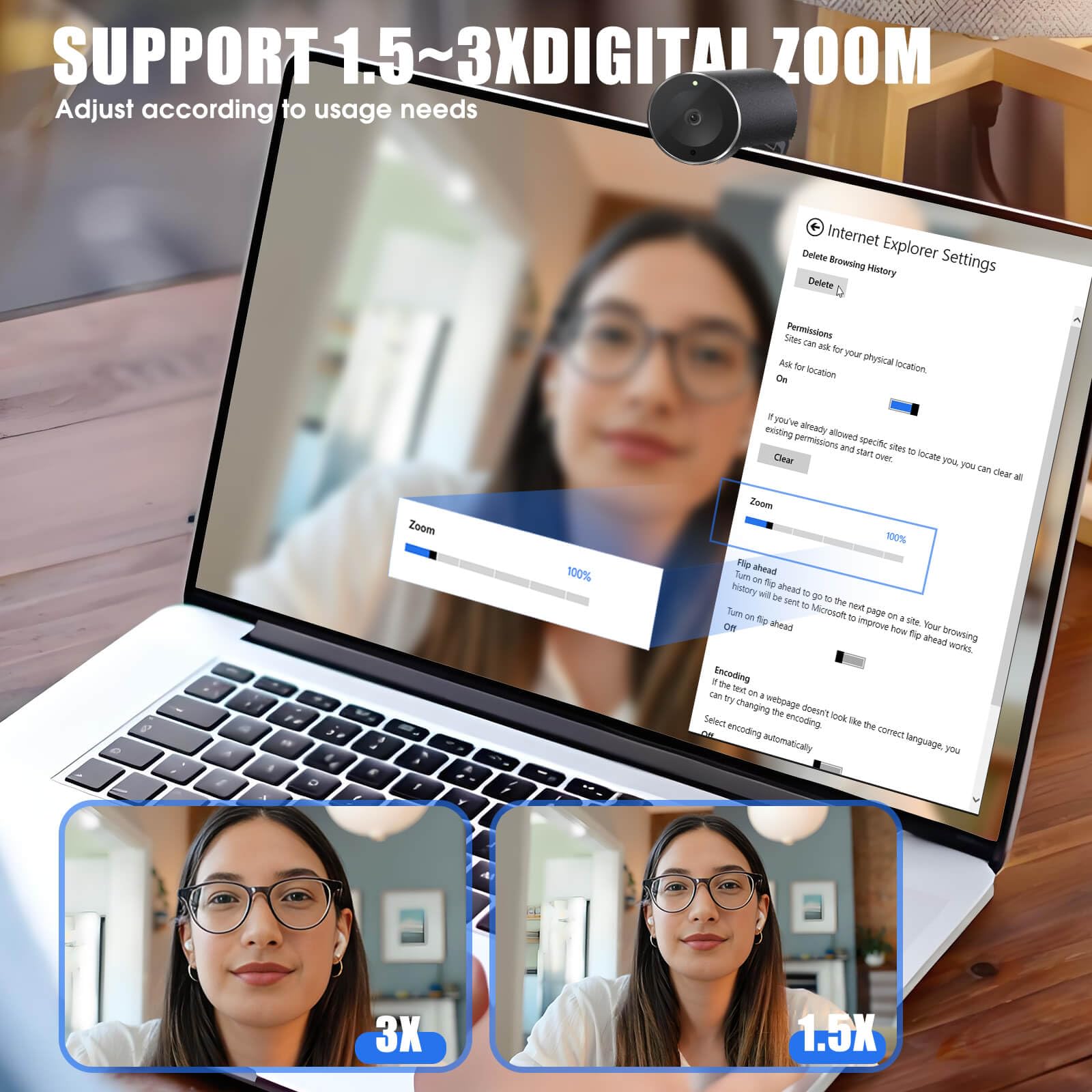 Cámara web 4K para PC y laptop, ultra HD 4K, enfoque automático PDAF, compatible con 3X DZoom y ePTZ, micrófonos integrados con cancelación de ruido y cubierta de privacidad para reuniones