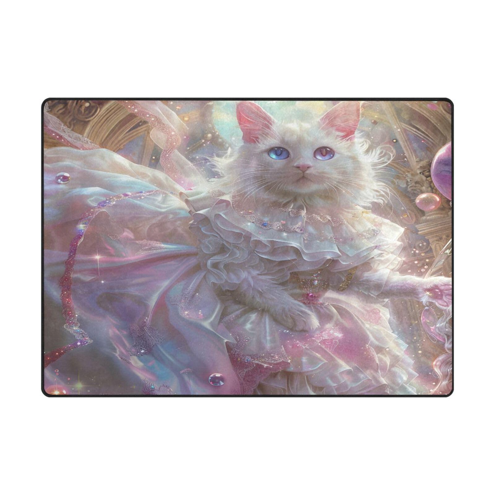 Tapis contemporain motif chat avec jupe grand format doux pour salon