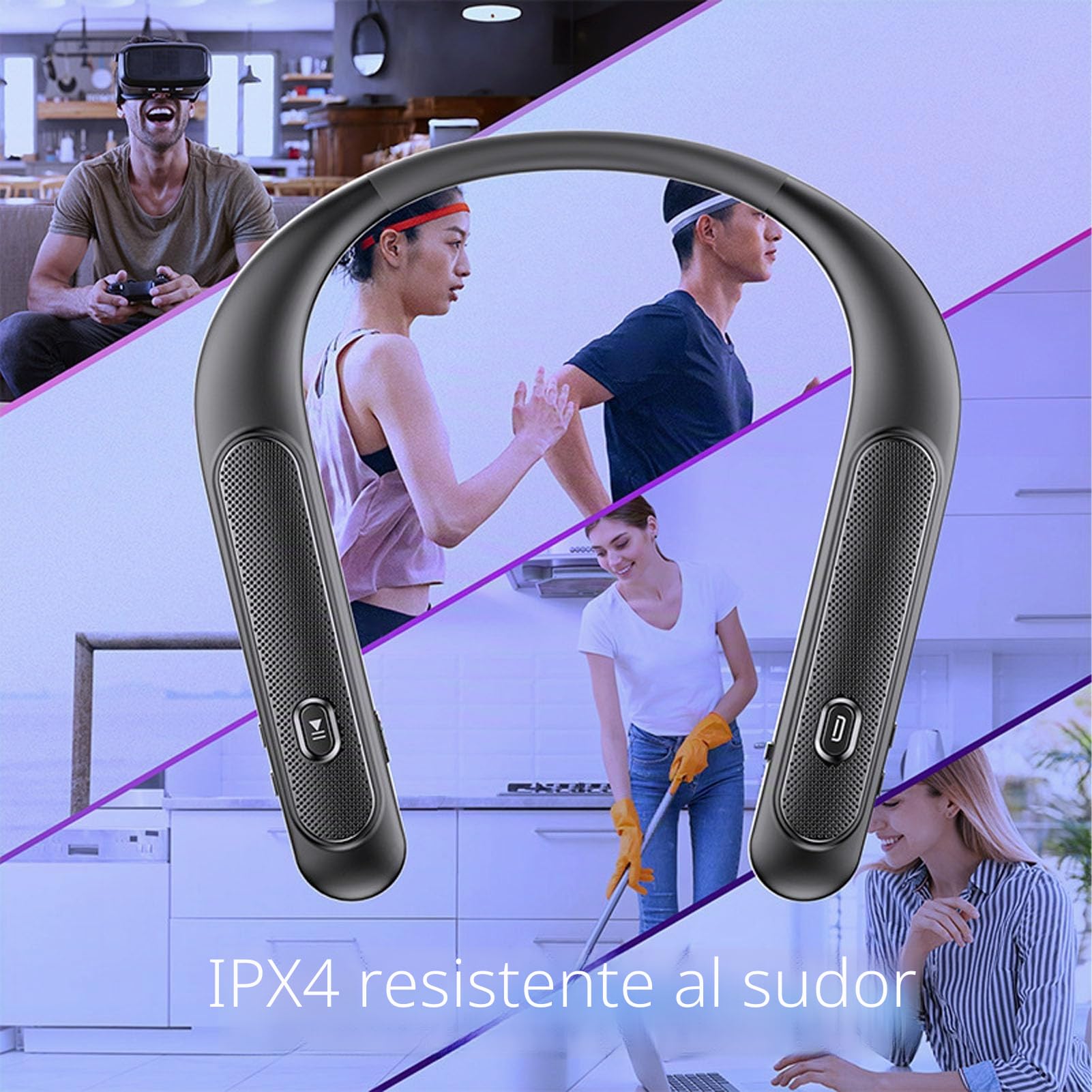 Asixxsix Altavoz Bluetooth de Banda para la Banda para el Cuello, Altavoz de Cuello de Sonido Estéreo 3D con Tiempo de Juego de 12 H y Micrófono Incorporado, Altavoz Inalámbrico,