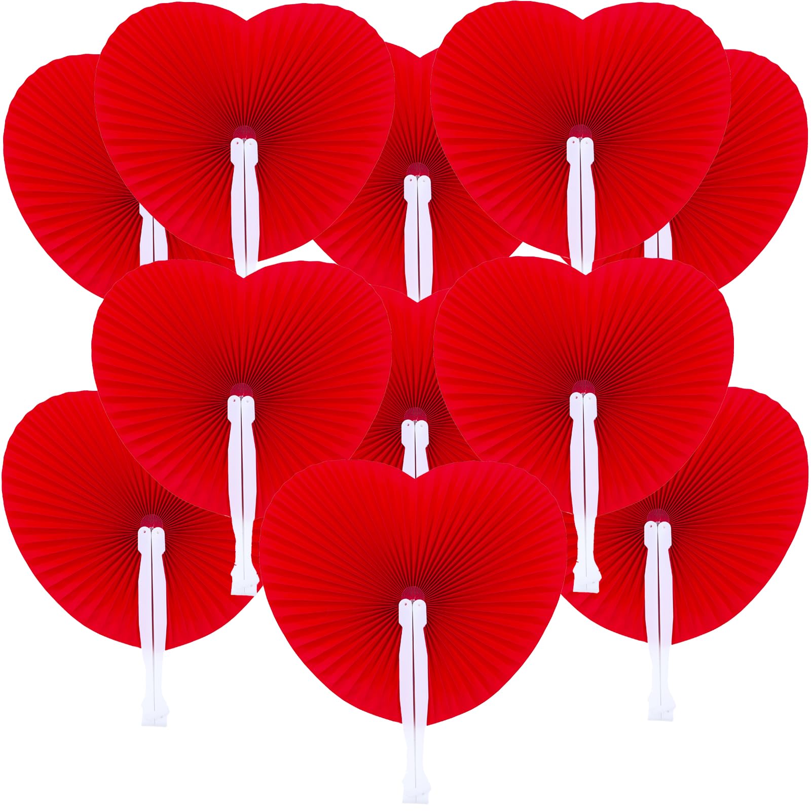 Éventails pliants en papier avec cœurs rouges : lot de 12 légers et décoratifs
