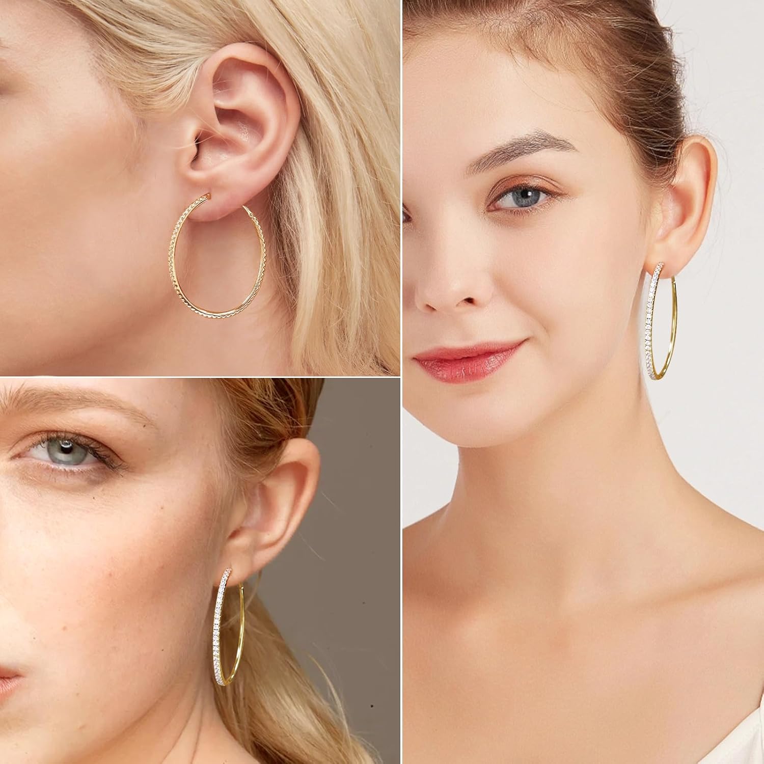 RINEY&KY Large Moissanite Hoop Earrings for Women Thin 18k White Gold Plated Lab Diamond Hoop Earrings Sterling Silver Hypoallergenic VVS D Certified Moissanite Earrings - Image 7