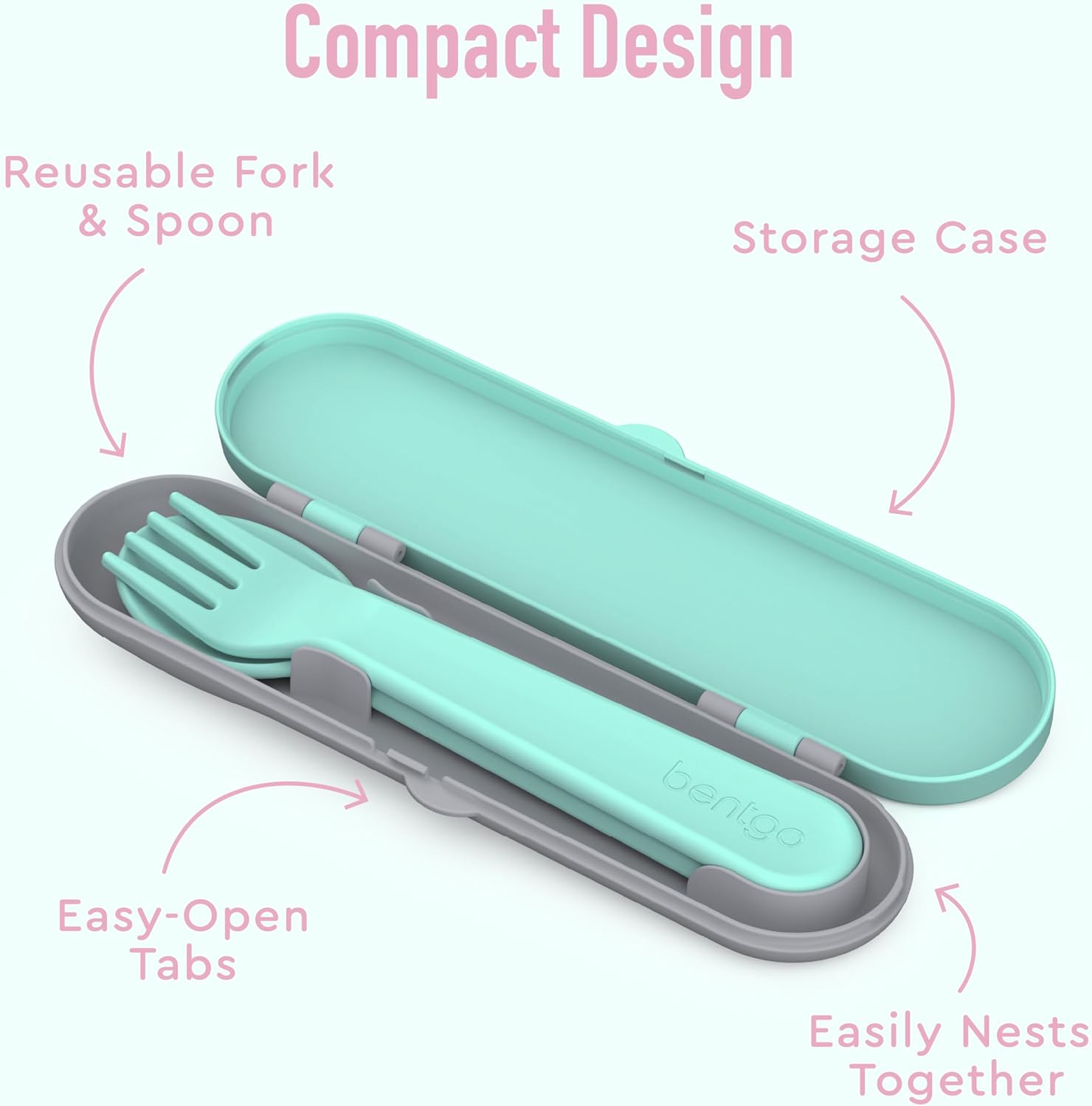 Bentgo Kids Utensil Set - Reusable Plastic Fork, Spoon & Storage Case - BPA-Free Materials, Easy-Grip Handles, Dishwasher Safe - Ideal for School Lunch, Travel, & Outdoors (Puppy Love) - Image 3