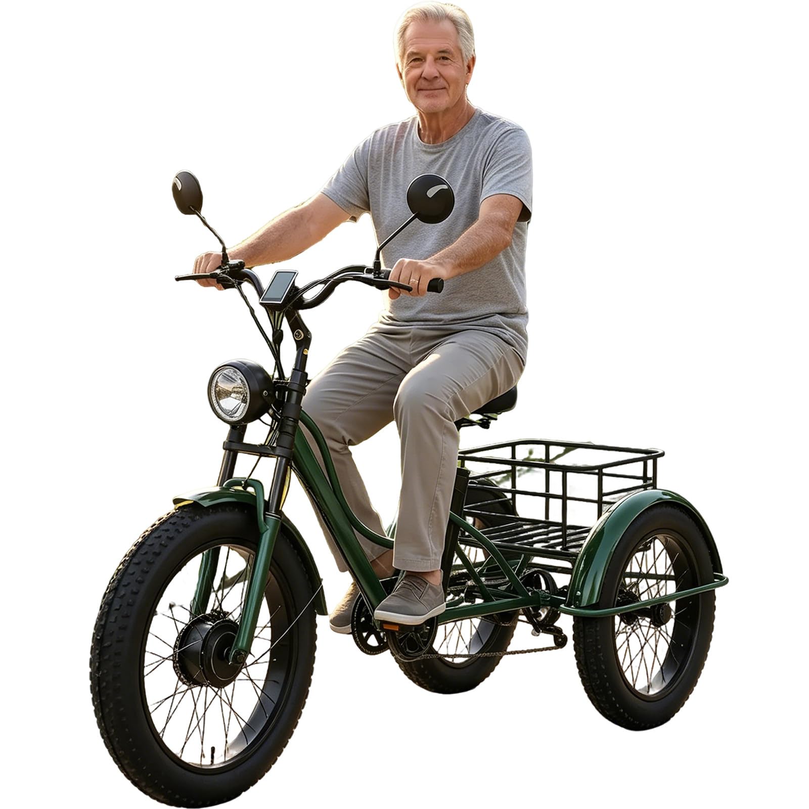 Triciclo Eléctrico Resistente para Personas Mayores Altura Ajustable 24 Pulgadas 200 Kg Carga Cesta Trasera para Ejercicio y Compras Color Negro