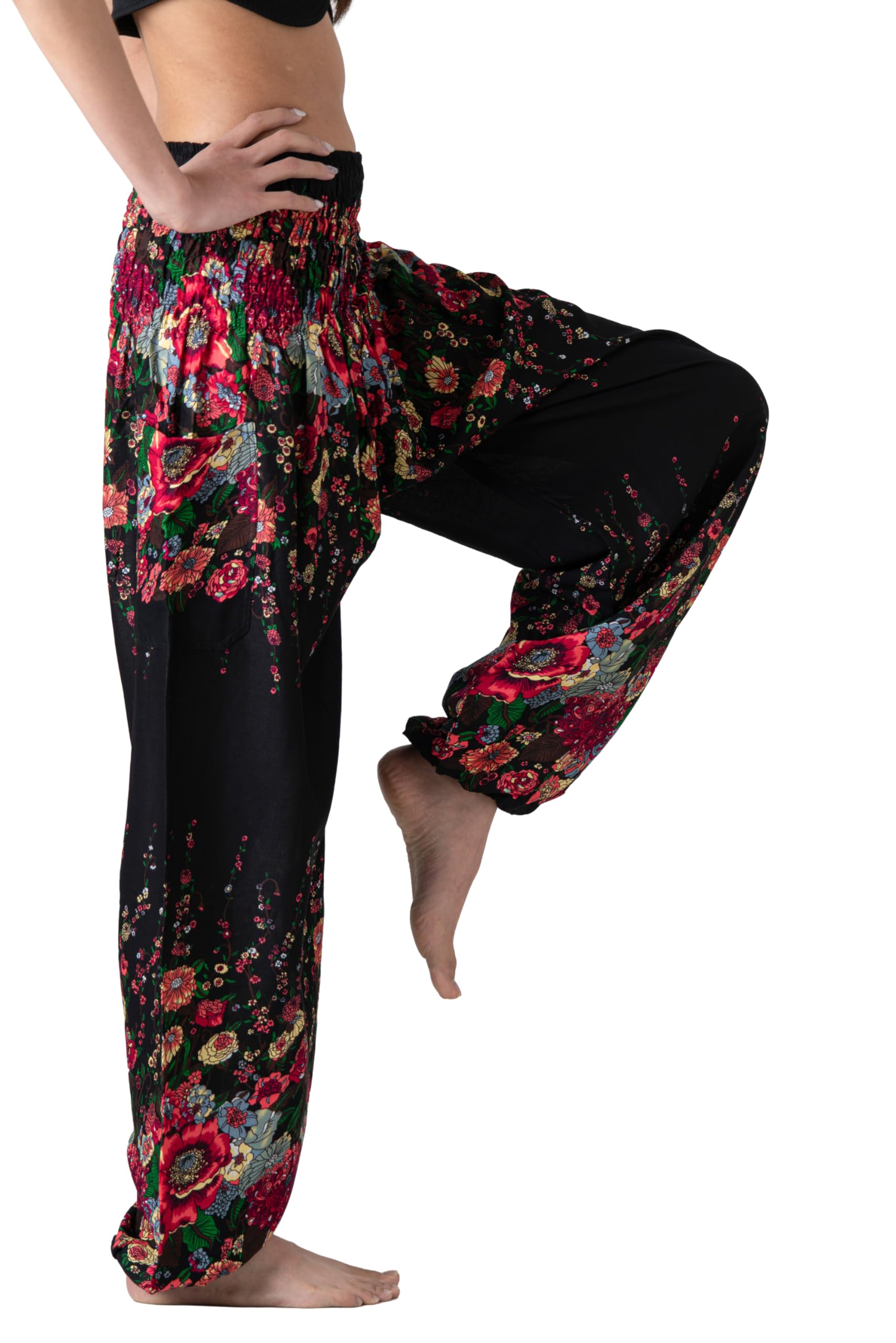B BANGKOK PANTS Harem Women Hippie Clothes Yoga Pants Bohemian Boho Styles with Pocket Pantalon Femme | Tissu léger, taille et chevilles élastiques confortables, poche latérale, vêtements de plage ou de yoga, style bohème