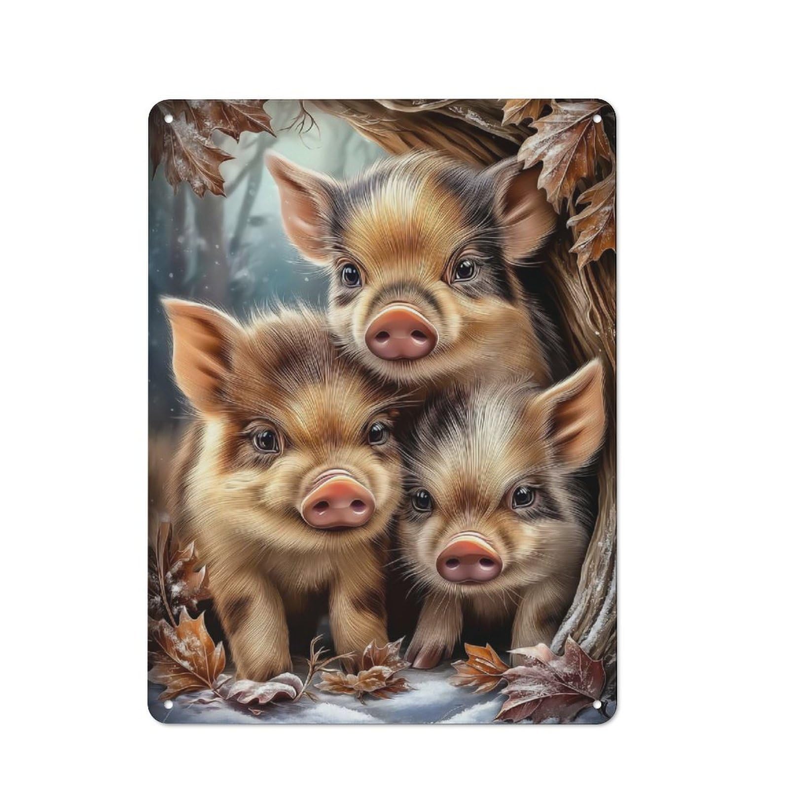 Junmoney Style-9 Wild Boar Piglets In Winter Scene Retro-Style Tin Sign 40X30cm For Living Room Or Hallway, For Vintage Wall Decor Fans, For Themed Room Decoration