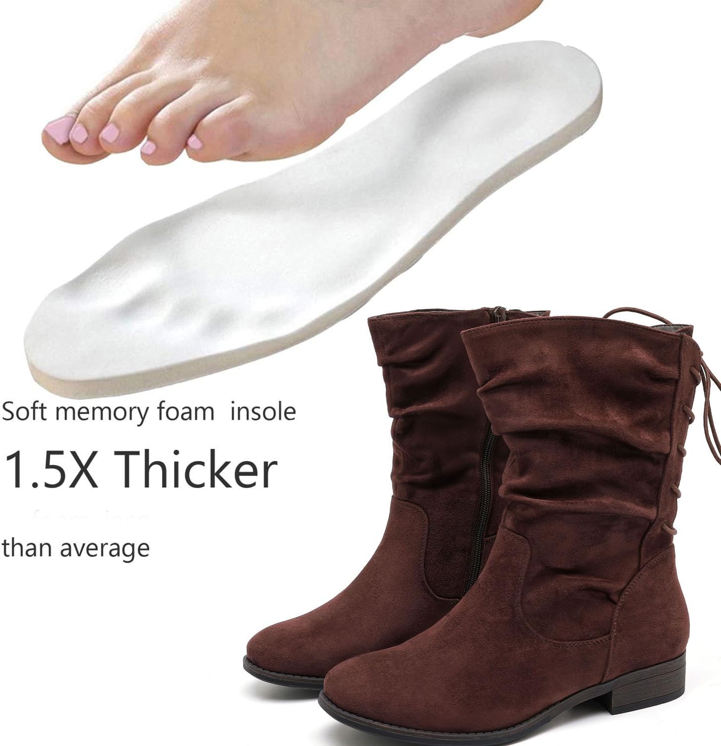 Luoika Women's Wide Width Ankle Boots - Low Heel Side Zipper Slouchy Mid Calf Boots Short Booties. - Image 3