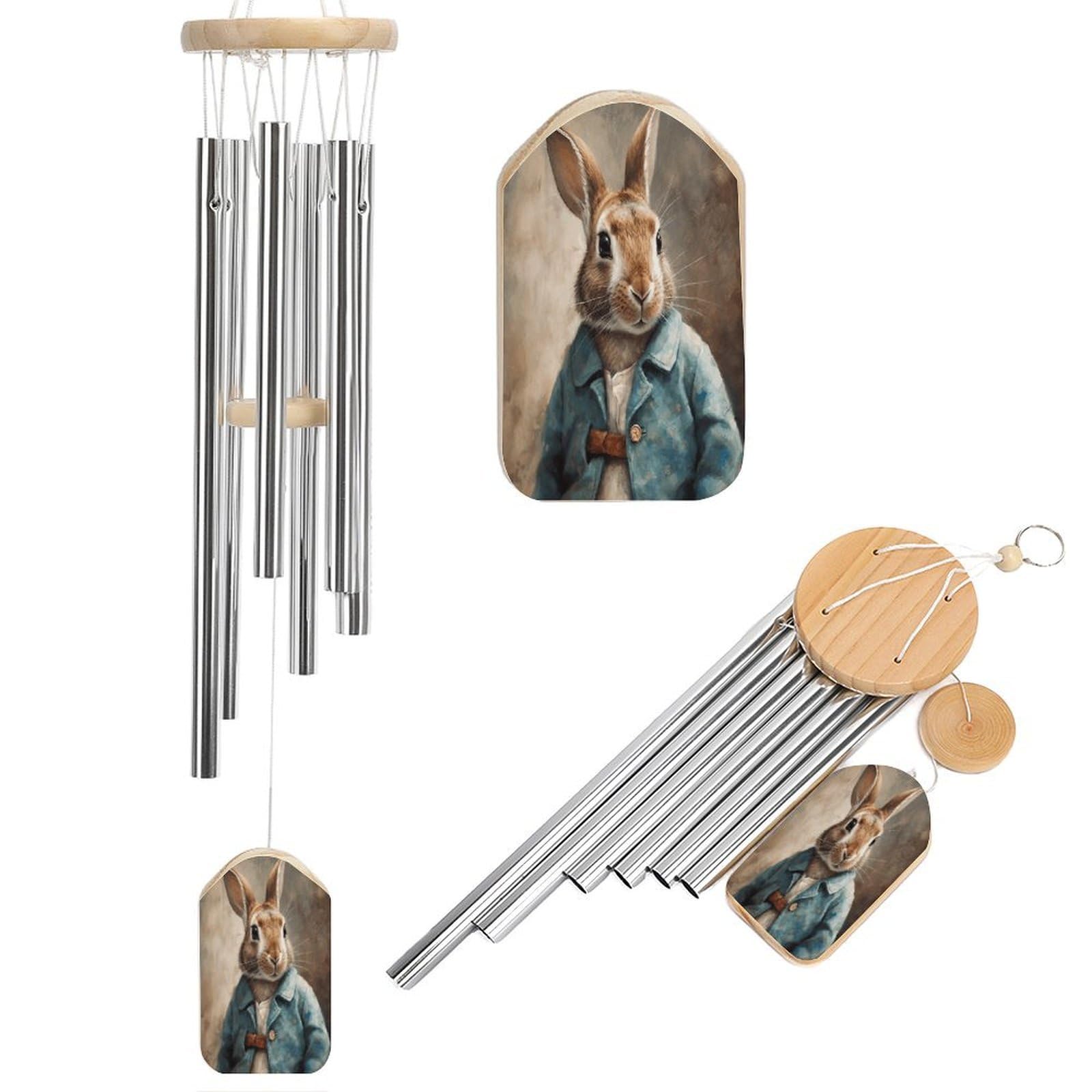 Khauerbc Women's Style Retro Rabbit Wind Chime-Outdoor-Garden Decors. Aluminium Wind Chimes To Melodic Tones .Memorial Wind Chime For Garden Yard Porch, Good Gifts For Mom Grandma Wife.