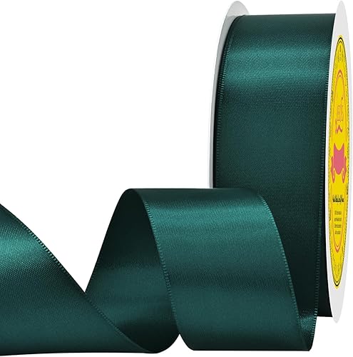 Miniatura 1115 de Cinta de satén verde esmeralda de doble cara de 1-1/2 pulgadas x 50 yardas, cinta de poliéster verde esmeralda para envolver regalos, muy adecuada