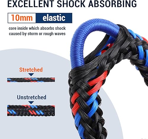 Miniatura 10 de Sportneer Líneas de muelle Accesorios duraderos para barcos con bolsa de almacenamiento, cuerda marina de nailon con lazo de 12 "x 15" para