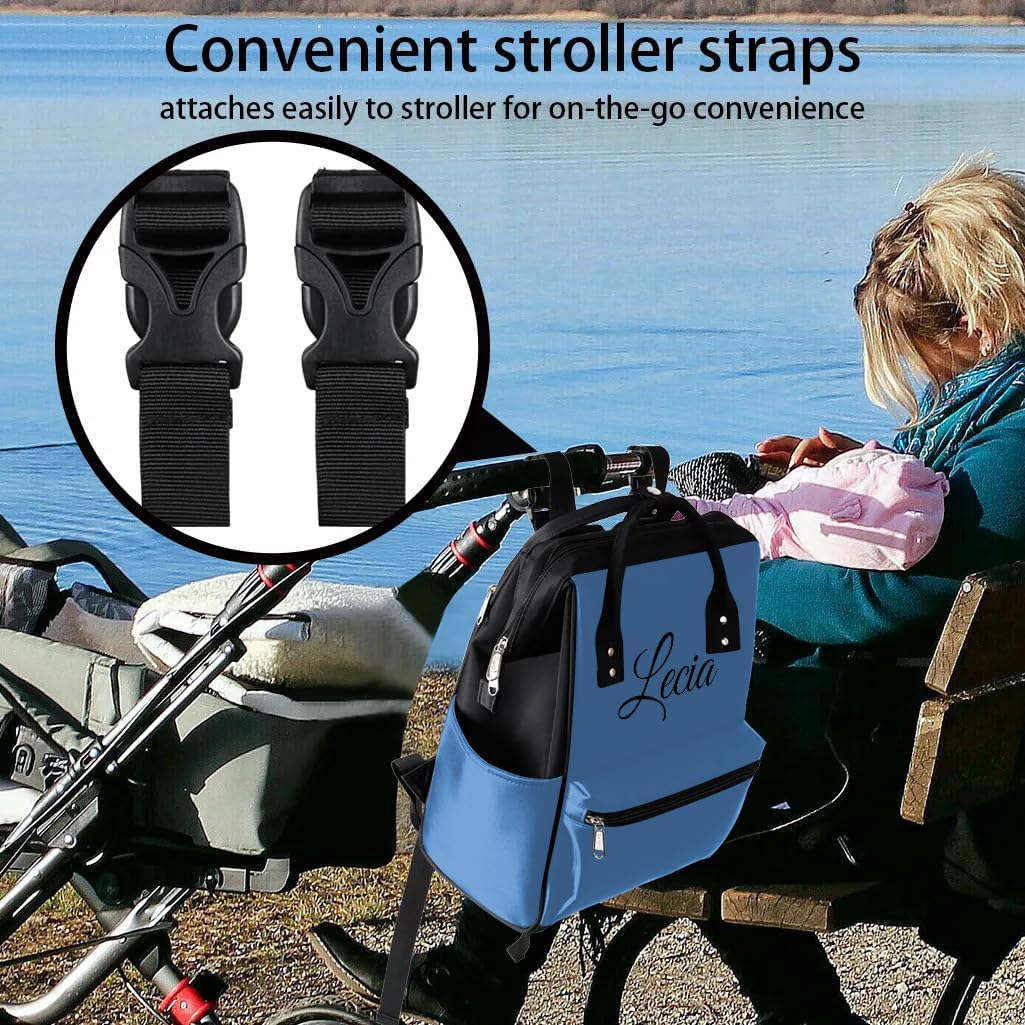 Custom Baby Diaper-Bags-Backpack for Girls Boys,Personalized Name Maternity Baby Nappy Bag with Pockets Stroller-Strap,Large Capacity Waterproof Back Pack for Travel,Blue 3