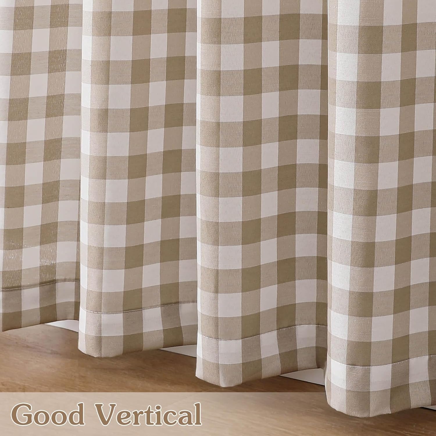 WUBODTI Beige White Buffalo Plaid Light Filtering Curtains 63 Inches Long 2 Panels, Rod Pocket Tan Check Non See Through Privacy Window Curtain Farmhouse Gingham Drapes for Bedroom Kids Room