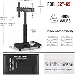 AOKCOS Rolling TV Stand for 32-65 in TVs Holds up to 88lbs-Max Vesa 400 x 400mm-Mobile TV Floor Stand with 8 Level Height Adjustment-60 Degree Swivel TV Stands for Living Room