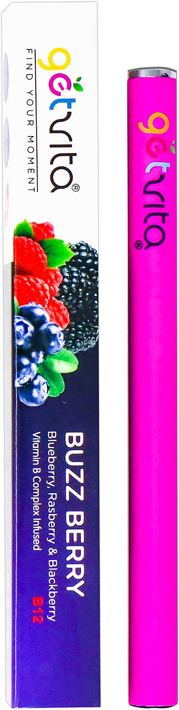 GetVita® (Buzz Berry) - America's Organic B Complex Vitamin Diffuser Inhaler Vaporizer w/Vitamins B1 B6 B12 - Longer Lasting 200+ Inhalations - Mixed Berry Flavors