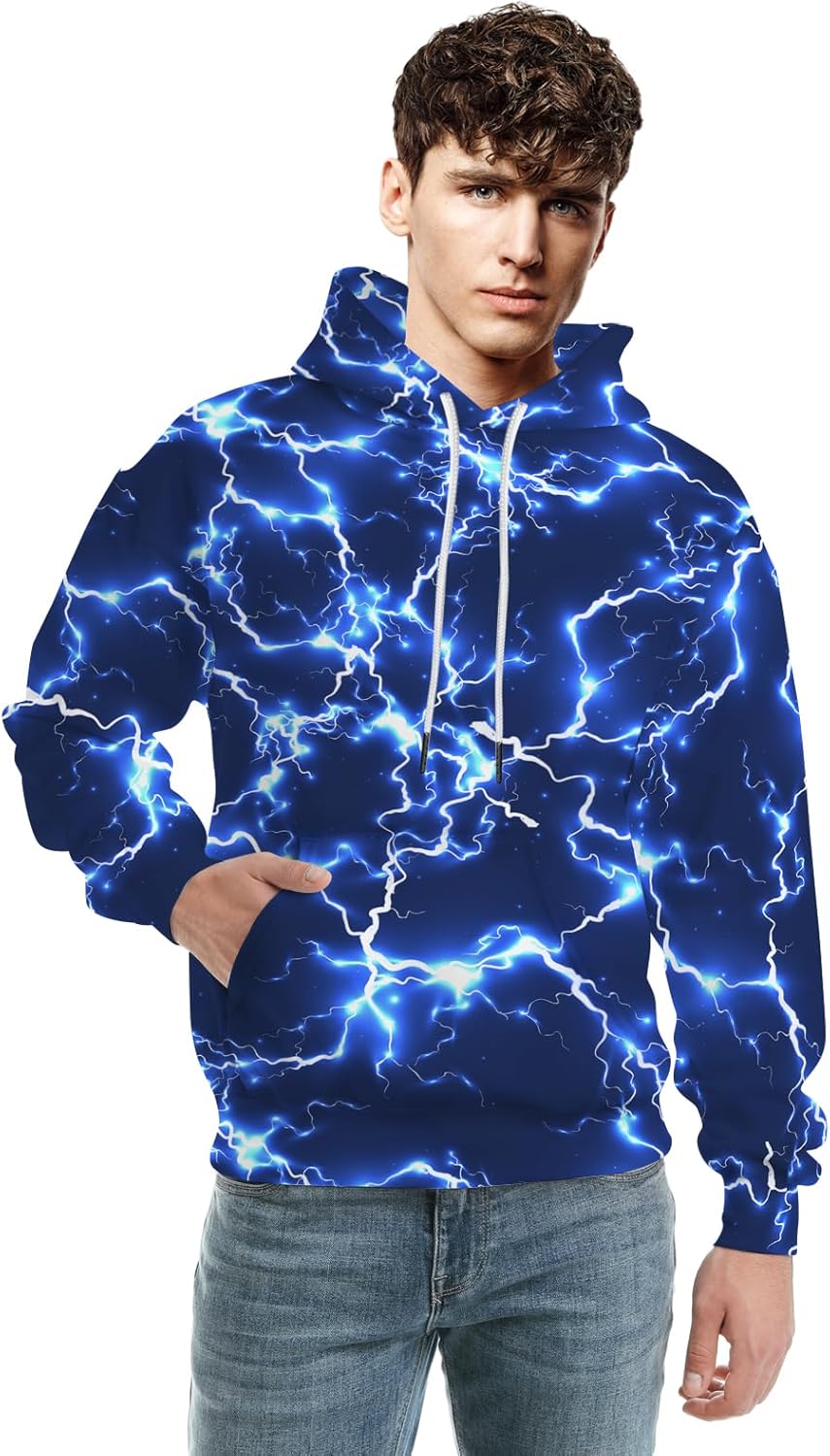 Unisex New Men's Novelty Hoodies Cool Lightning Graphic Hoody Fleece Pullover Hooded Sweatshirts - Image 2