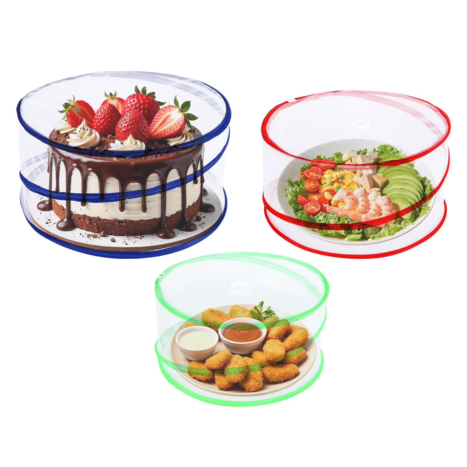Pop Up Food Covers Tent, Reusable and Collapsible Mesh Screen Net Protectors Domes Food Nets for Outdoors Parties Picnics BBQs (3 PCS)