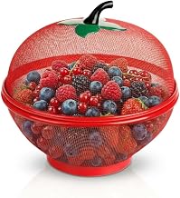 RAVIAN Fruit Bowl with Lid, Apple Shape, Fruit Basket, Storage Bowl | Kitchen Counter Fruit Holder for Fruits and Vegetables, Tabletop Food Storage Basket with Mesh Wire Design