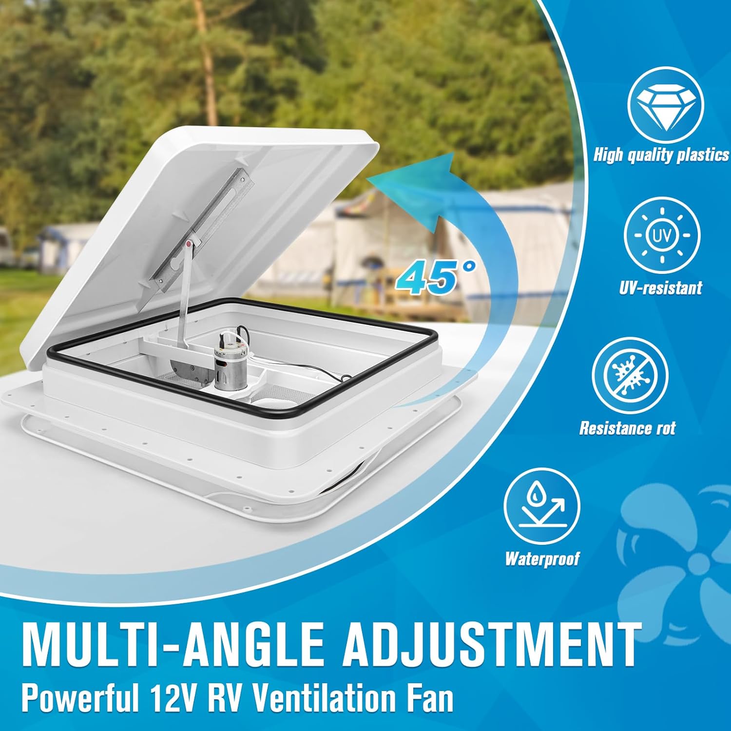 RV Vent Fan 14 Inch Trailer Roof Vent with 12V Fan, 14" x 14" RV Roof Vents for Trailer/Camper, Camper Vents with 6" Blades