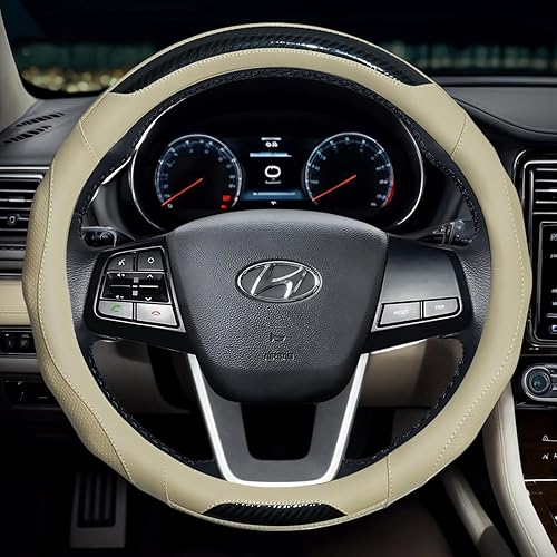 Miniatura 2 de Funda universal para volante de automóvil con posavasos de 15 pulgadas, de cuero de fibra de carbono, agarre cómodo, transpirable, antideslizante,