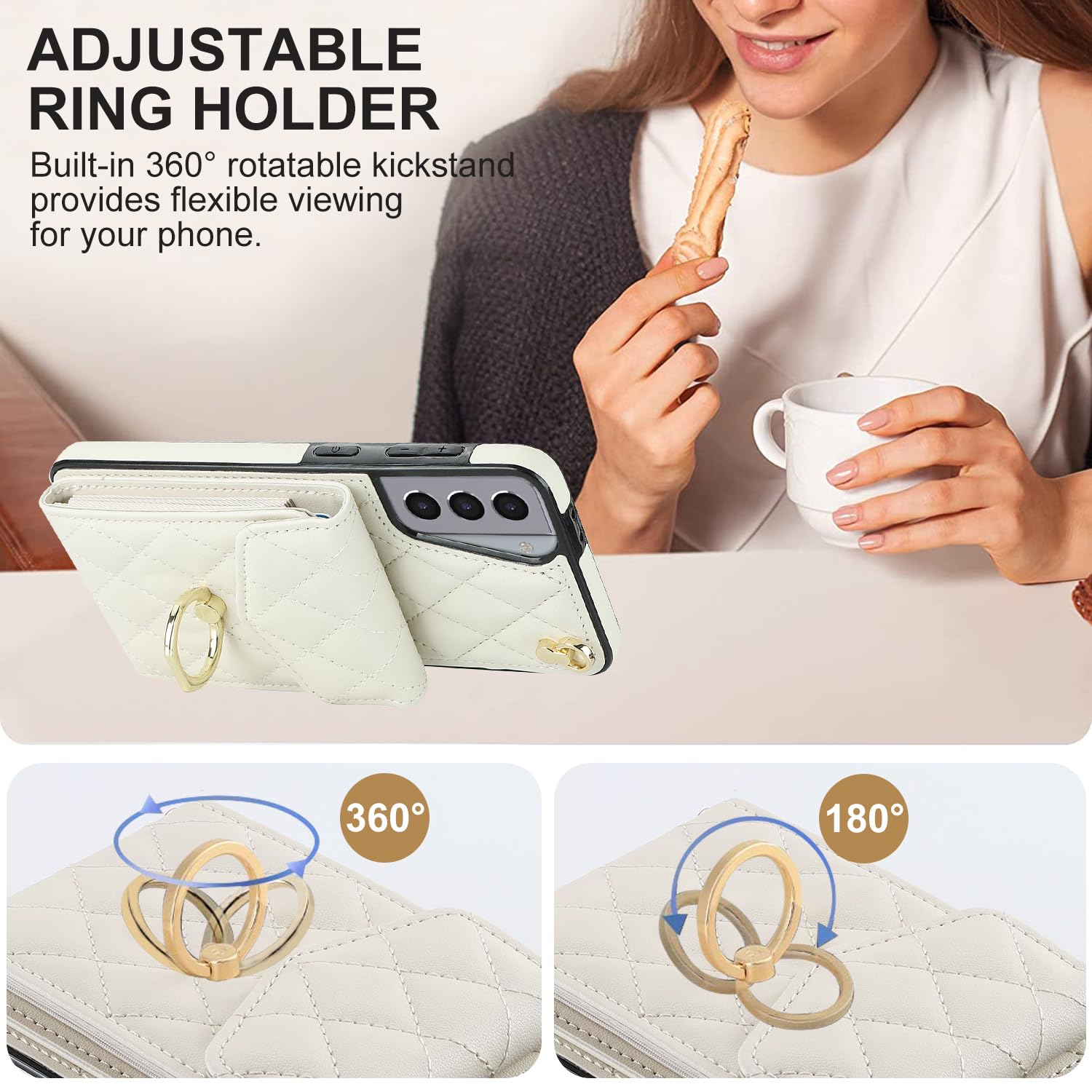 Asuwish Handyhülle für Samsung Galaxy S21 5G 6,2 Zoll (15,7 cm) Wallet Cover mit gehärtetem Glas Displayschutzfolie und Crossbody Handgelenkschlaufe Ring RFID Blockierung Kreditkartenhalter Zelle S 21