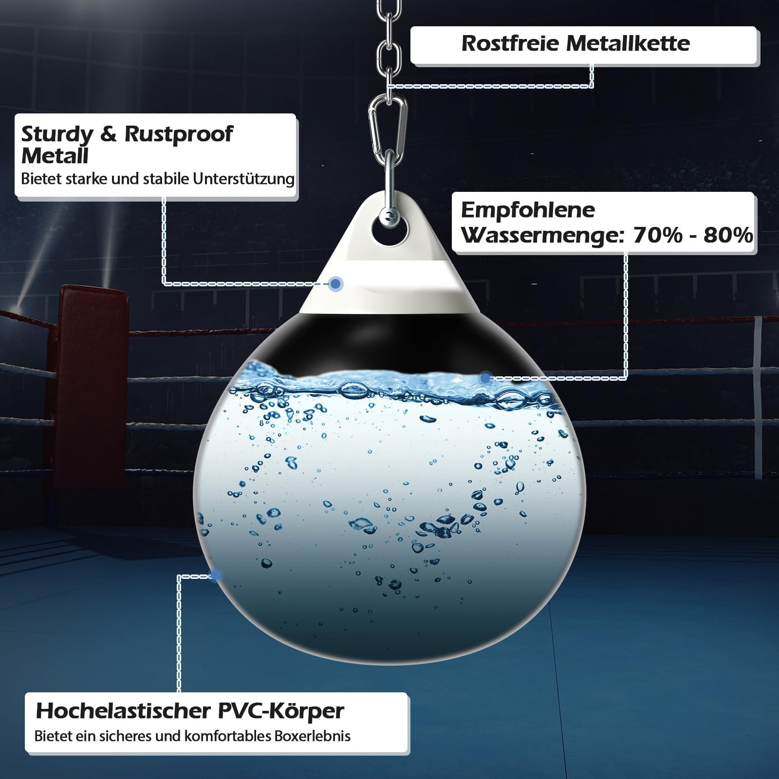 COSTWAY Ø45cm/55cm Wasserboxsack, 50 kg/80kg Boxing Punching Bag mit Verstellbarer Metallkette, Sicherheitsschnallen & Wasserschlauch, Punchingsack für Erwachsene & Kinder