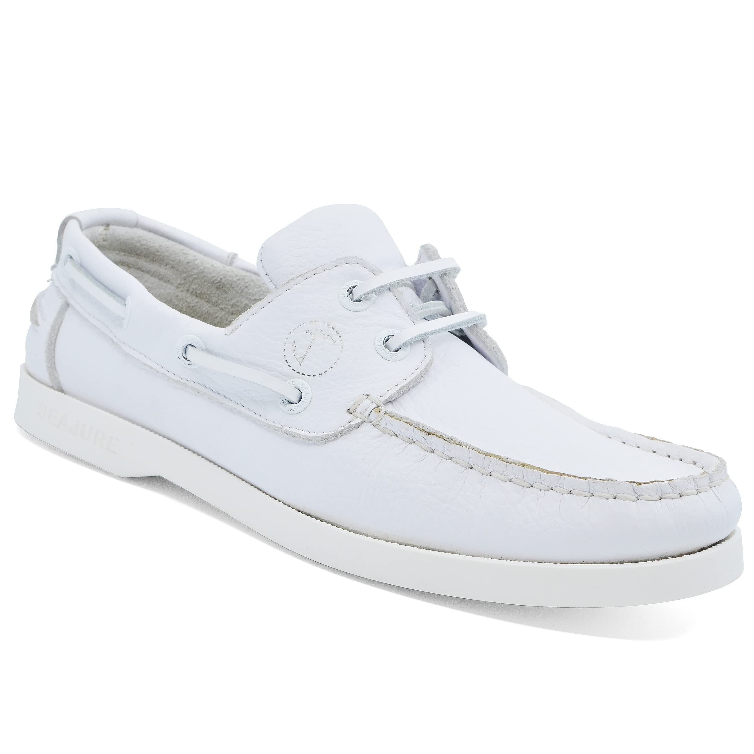 Seajure Chaussures Bateau pour Femme Shoal en Cuir Blanc