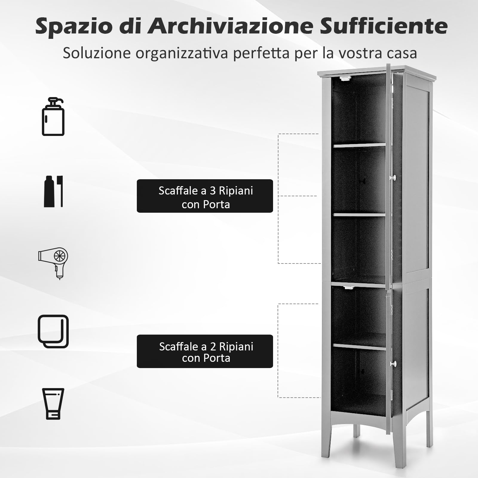 COSTWAY Mobile da Bagno Alto con 2 Ante 37 x 37 x 160 cm, Nero