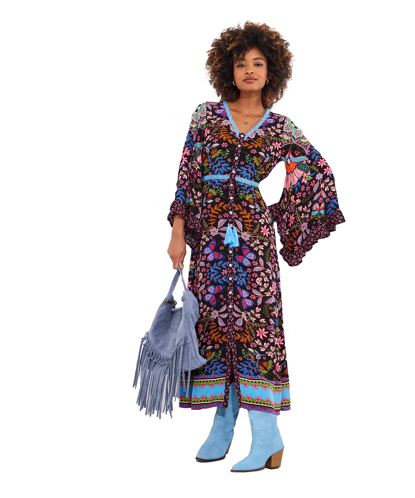 joe browns butterfly dress Joe Browns Vintage Collar Butterfly Print Knee-Length Dress