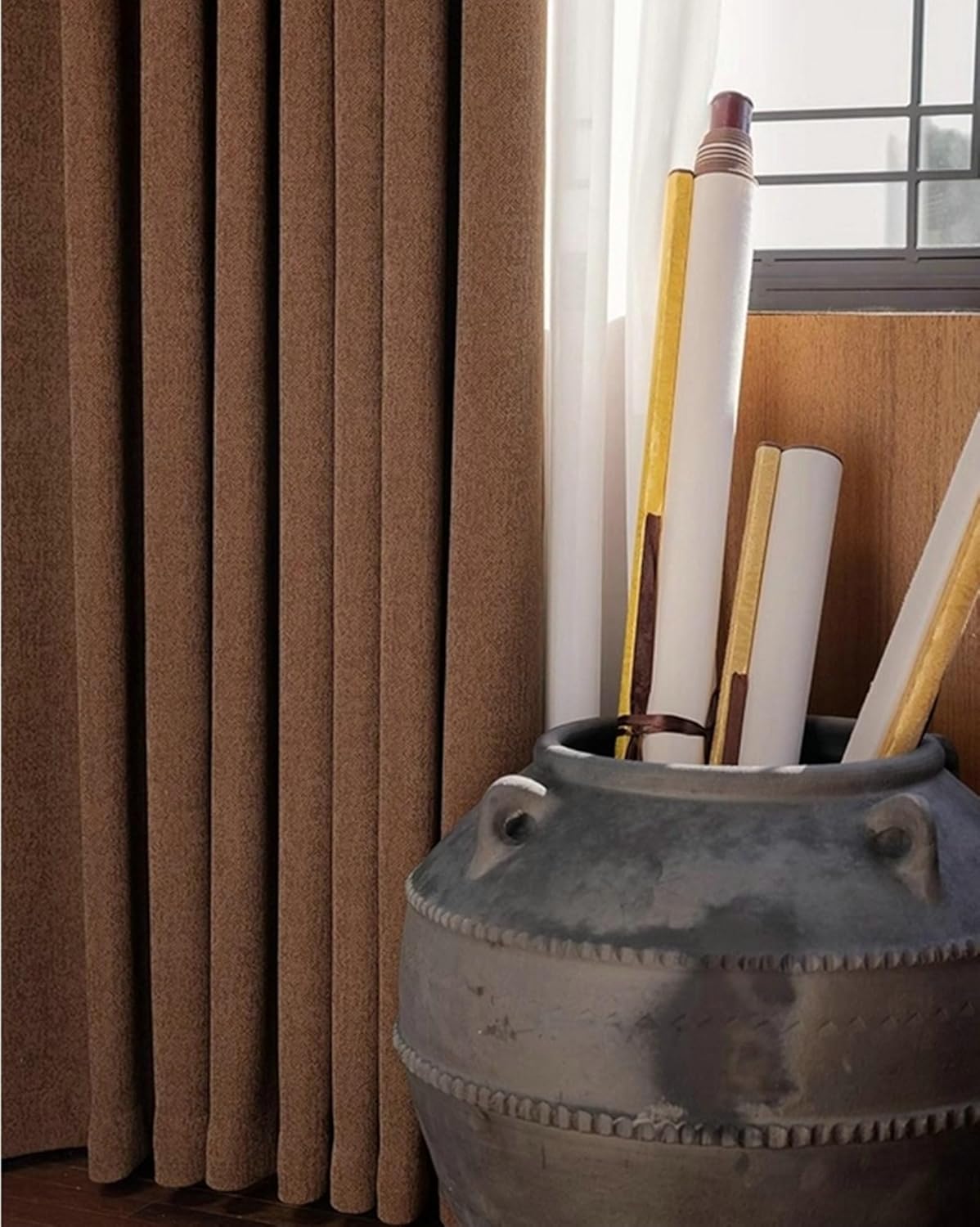 Blackout Curtains 2 Panel Set 72 inch Long, Chenille Blackout Window Curtain Hook Vintage Solid Color Wave Texture Window Treatment Curtain for Living Room Dark Brown, 54 x 72 Inch